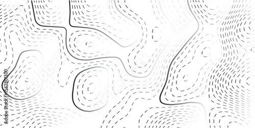 Vector illustration. Abstract topographic map. Thin black dashed contour lines on white background