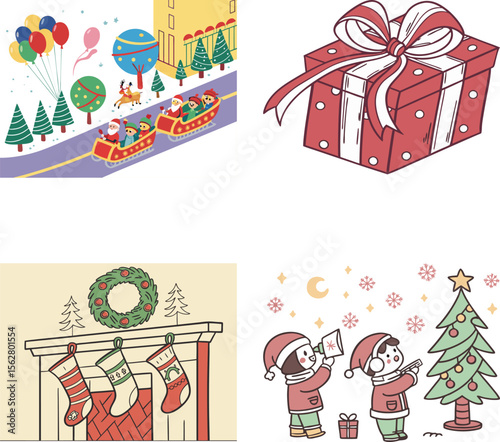A charming vector set of festive gift boxes with ribbons, perfect for Christmas, birthday, or holiday celebration cards and decorations