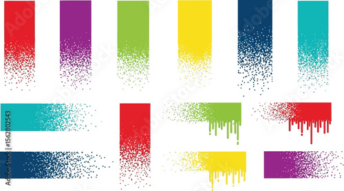 Colorful paint drips and splatters in vertical and horizontal arrangements