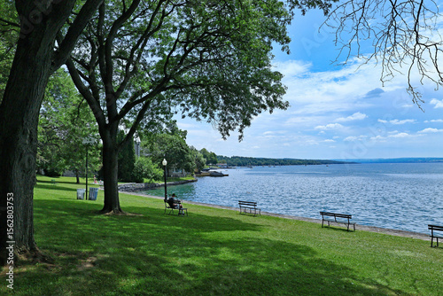 Fototapeta Naklejka Na Ścianę i Meble -  Skaneatles Lake, one of the Finger Lakes in New York State, waterfront park in Skaneatles Village