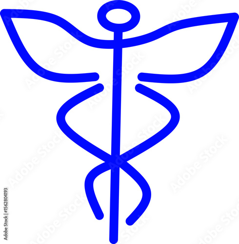 blue line icon caduceus inside circle. Blue line icon with medical and healthcare inside circle