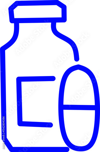 blue line icon capsule pill inside circle. Blue line icon with medical and healthcare inside circle