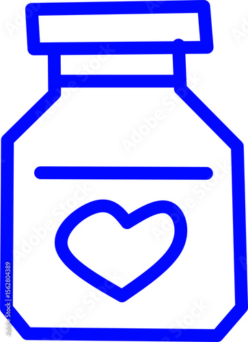 blue line icon heart medication inside circle. Blue line icon with medical and healthcare inside circle