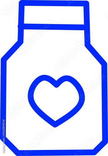 blue line icon heart medication inside circle. Blue line icon with medical and healthcare inside circle