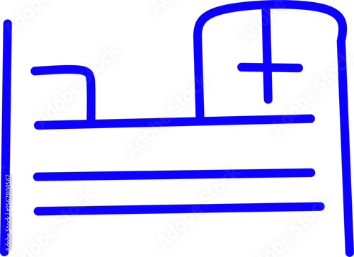 blue line icon hospital bed inside circle. Blue line icon with medical and healthcare inside circle