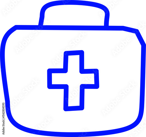 blue line icon first aid kti inside circle. Blue line icon with medical and healthcare inside circle