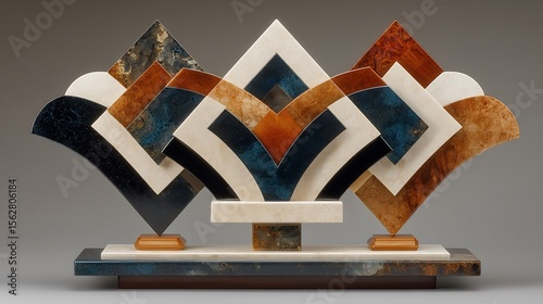 Abstract Geometric Wood Sculpture: Interplay of Form and Color