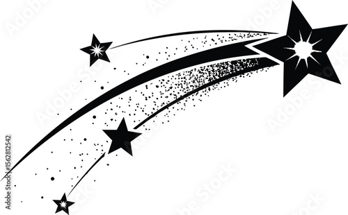 A graphic illustration of a shooting star with smaller stars trailing behind