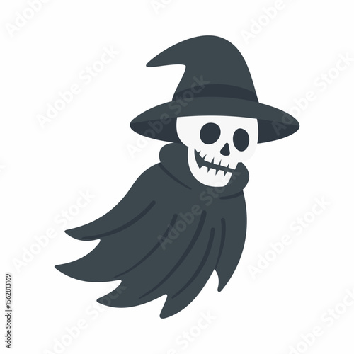 flying skull ghost with witch hat and black cloak props
