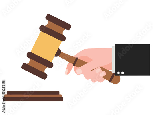 Hand Holding Judge Gavel in Flat Design Cartoon