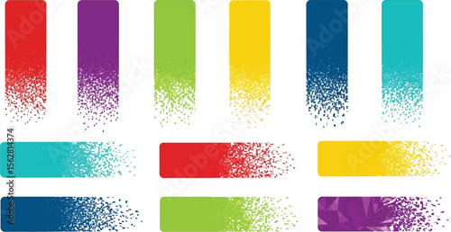 Colorful vertical and horizontal banners with disintegration effect on white