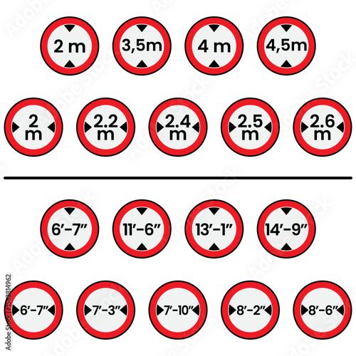 Height and width limit signs set