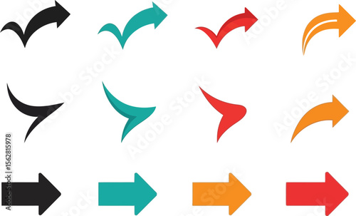 Collection of fifteen different arrow designs pointing to the right side