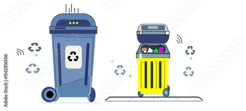 Smart Trash Icons – AI Fill Detection, Recycling Workflow & Eco-Friendly Urban Bin Tech
 trash can with recycle symbol