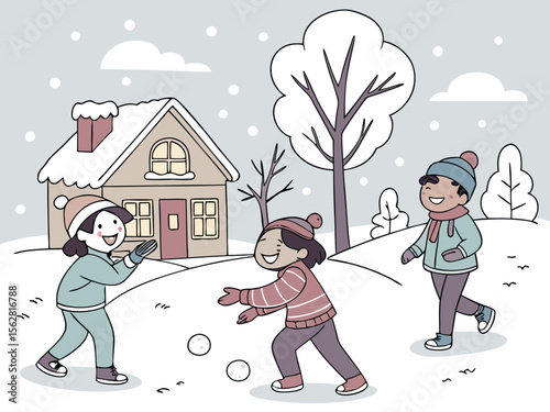 Joyful Snowball Fight Scene