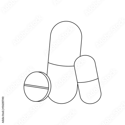 antibiotic pills line drawing illustration, vector design for medicine, pharmacy. Suitable for your design elements, logos, or clinic symbols.