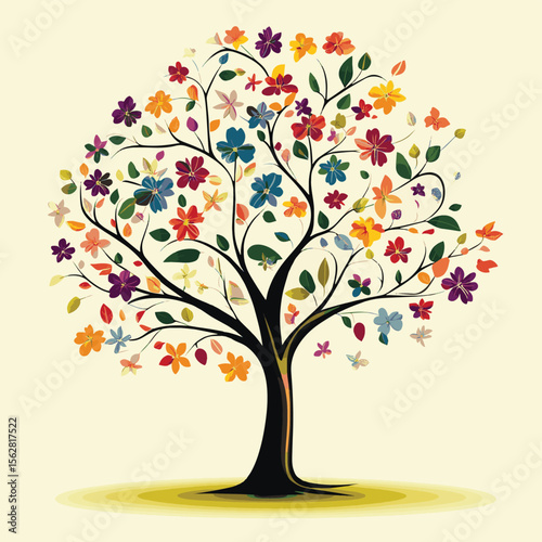 Floral tree beautiful, vector style simple color