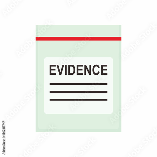 vector illustration of a plastic evidence wrap with seal and information label. Forensic science icon and symbol