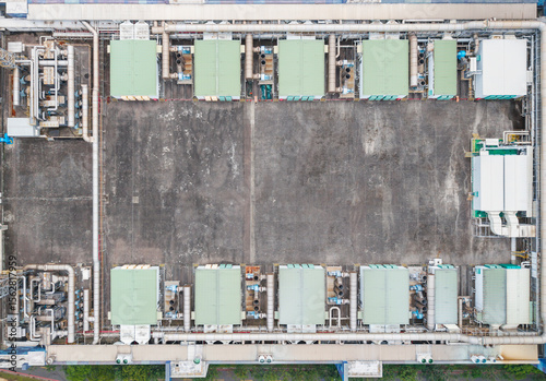Semiconductor Factory Aerial View Equipment Pipes Structures