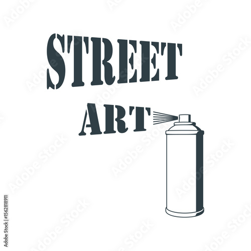 Spray can and text. Black and white illustration. Vector graphics.