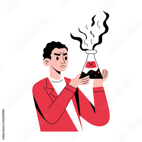 A hand drawn illustration showing a person holding a dangerous liquid 
