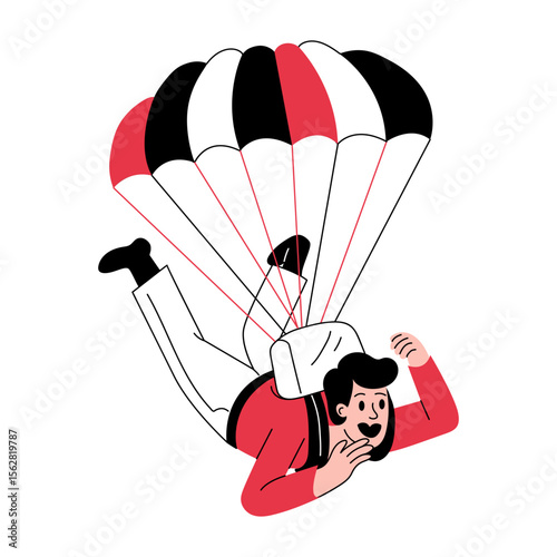 A hand drawn illustration showing a person doing skydiving 
