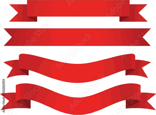 A set of four red banners in different styles on a white background plain