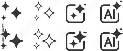 Depiction of sparkle icons in varying styles and ai integration symbols