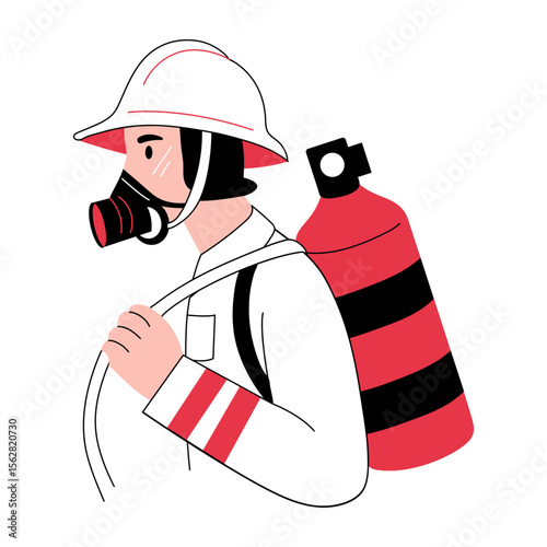 A hand drawn illustration showing a fireman 
