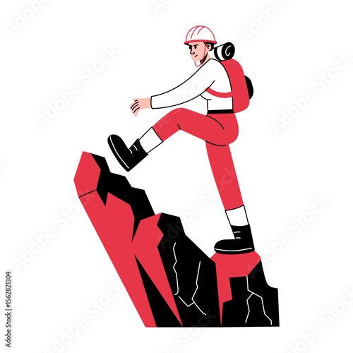 A hand drawn illustration showing a person doing hiking 
