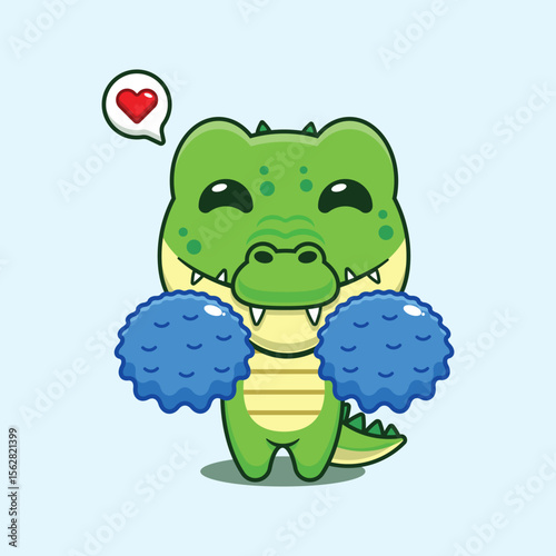 Cute cheerleader crocodile cartoon vector illustration