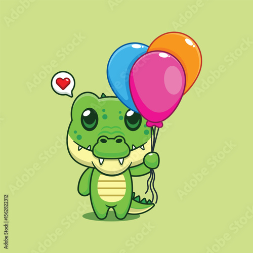 Cute crocodile with balloon cartoon vector illustration