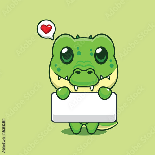 Cute crocodile holding greeting banner cartoon vector illustration