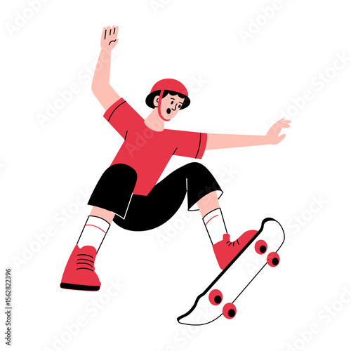 A hand drawn illustration showing a person doing skateboarding 

