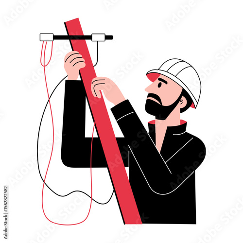 A hand drawn illustration showing an electrician 
