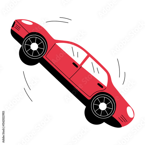illustA hand drawn illustration showing a car skidding 
ration 