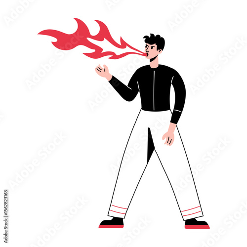A hand drawn illustration showing fiery breath 
