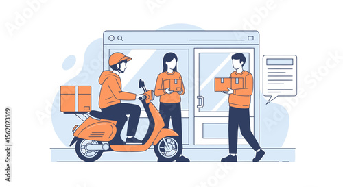 Online Delivery Service: Courier on Scooter Delivering Packages