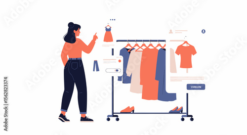 Woman Interacting with Virtual Clothing Display