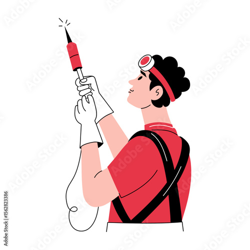 showinA hand drawn illustration showing a technician 
g 