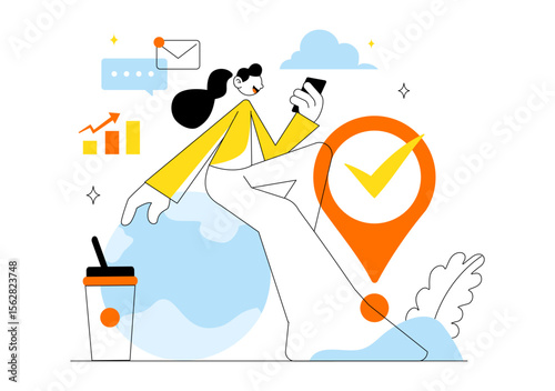 Remote Working Setup Vector Illustration Featuring a Balanced Work Life Environment with Flextime, Emphasizing Flexibility and Productivity from Home