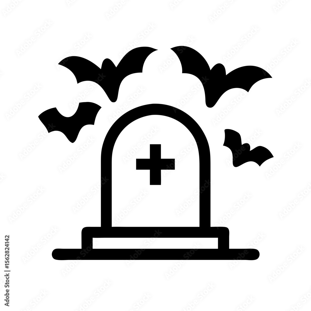 Obraz premium Spooky cemetery icon with bats, perfect for Halloween design.