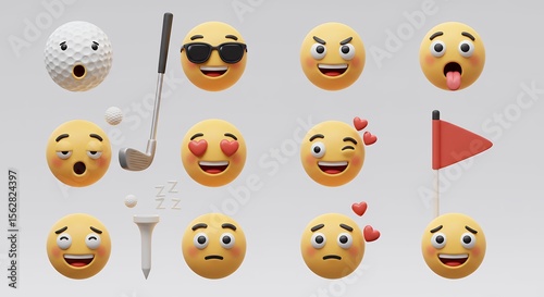 3 d emoticons with golf equipment graphic design