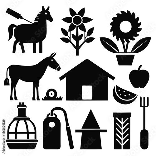 Agriculture icon set silhouette vector on a white background