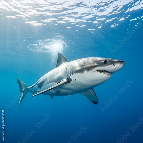 Wallpaper Mural Great white and blue sharks swimming together in the tropical sea near a coral reef Torontodigital.ca
