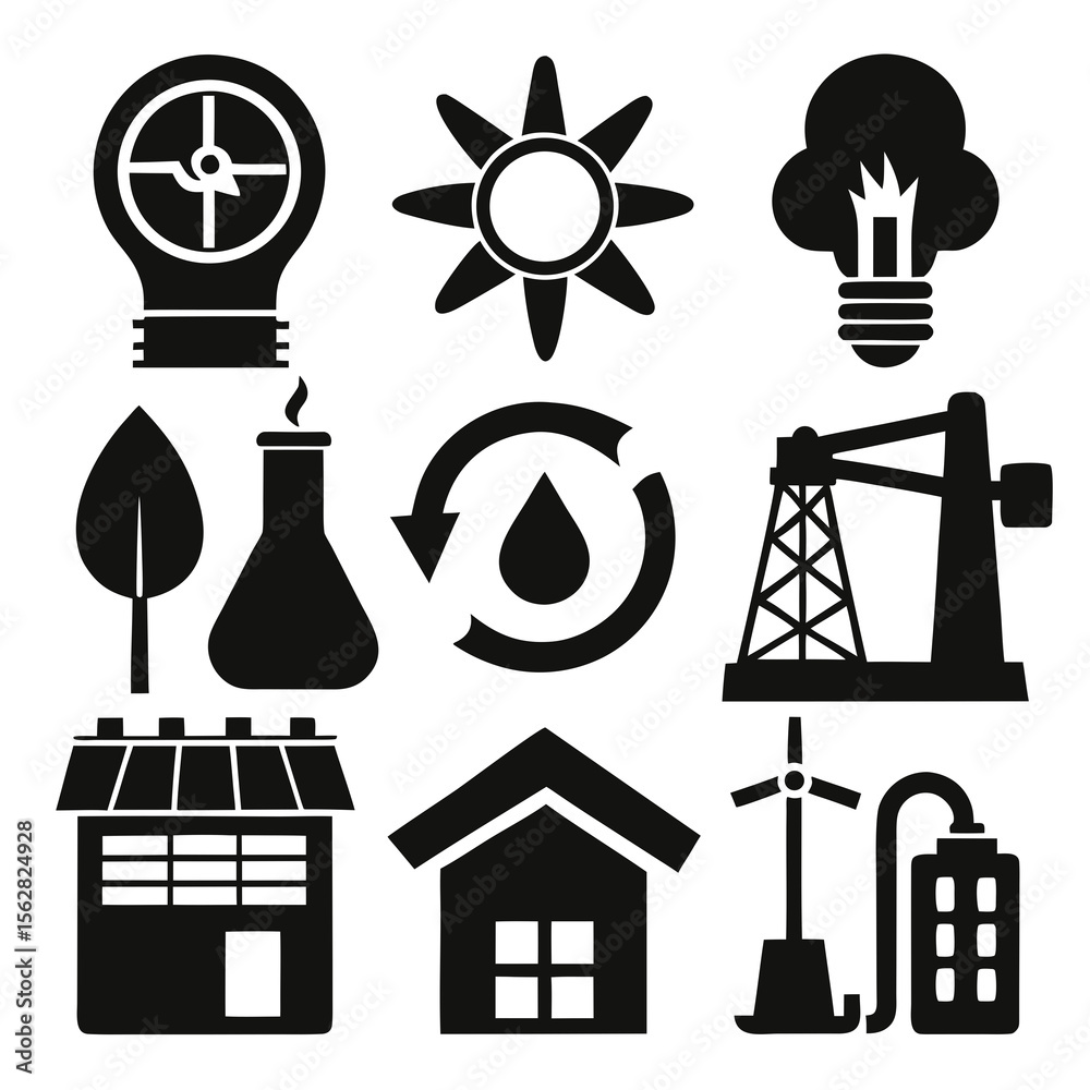 Naklejka premium Energy icon set silhouette vector on a white background