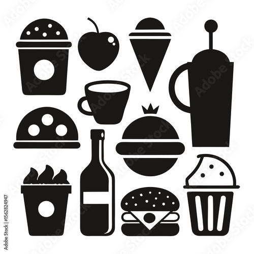 Food and beverage icon set silhouette vector on a white background