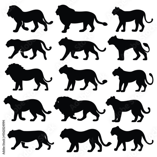 Elegant lion silhouettes showcase majestic wildlife in a repeating pattern, ideal for designs representing strength and nature.