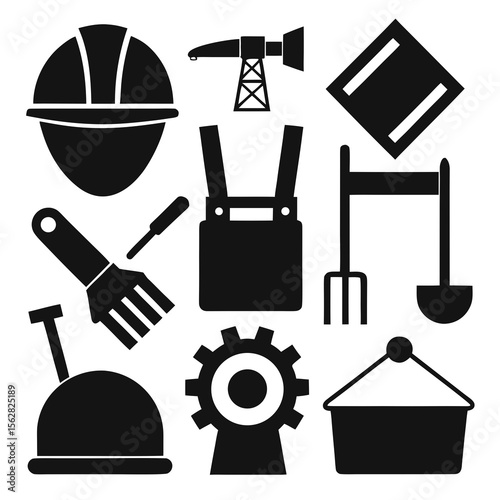 Labor equipment icon set silhouette vector on a white background
