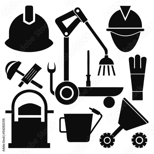 Labor equipment icon set silhouette vector on a white background